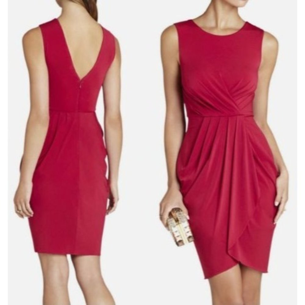 BCBGmaxazria Kaia Dress Women Large Pink Tulip Draped Front  Sleeveless Formal